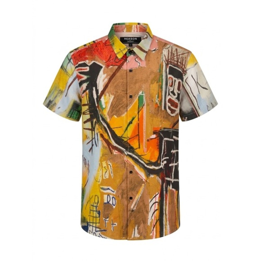 Reason x Jean-Michel Basquiat Abstract Art Short Sleeve Shirt Yellow Multi‎ XL